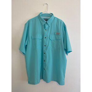 Bimini Bay Men’s Turquoise Fishing Shirt XL Short Sleeve Button-Up 100% Poly
